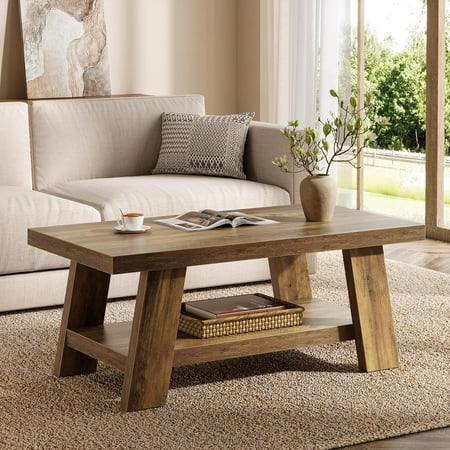 Tribesigns Farmhouse Coffee Table, 47.24" Rectangular Rustic Coffee Tables for Living Room for Apartment, Home