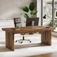 thumbnail image 1 of Tribesigns Farmhouse Computer Desk, 70.8 inch Executive Office Desk with Solid Legs, Wooden Study Writing Table for Home Office, Rustic Brown, 1 of 7