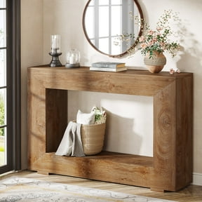 Finmind Farmhouse Console Table, 47-Inch Wood Storage Entryway Accent Table, Brown