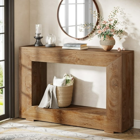 Finmind Farmhouse Console Table, 47-Inch Wood Storage Entryway Accent Table, Brown