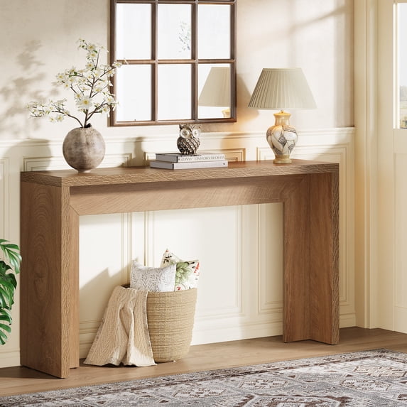 Tribesigns Farmhouse Console Table, 55-Inch Wooden Sofa Table with Storage for Entryway, Foyer, Hallway, Living Room, Easy Assembly (Light Oak Brown)