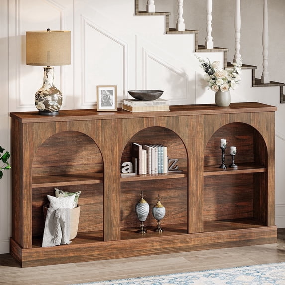Tribesigns Farmhouse Console Table, 63-Inch 3 Tier Entryway Table with Storage, Wooden Rectangular Sofa Table Behind The Couch for Hallway, Dark Brown
