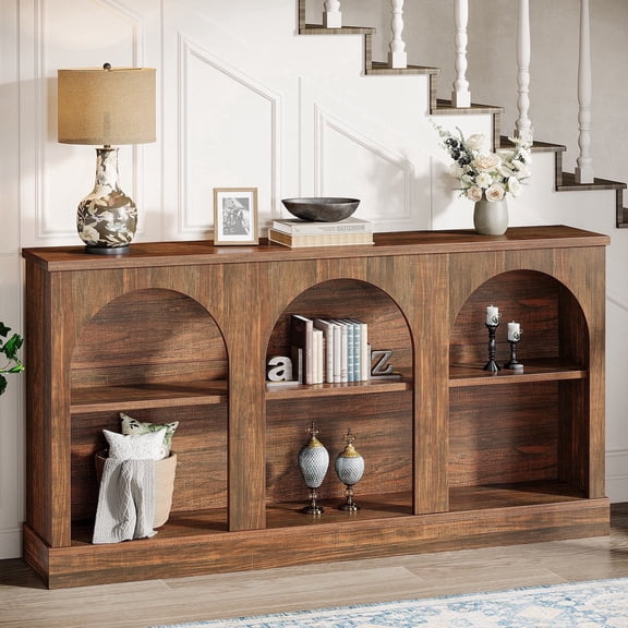 Tribesigns Farmhouse Console Table, 63-Inch 3 Tier Entryway Table with Storage, Wooden Rectangular Sofa Table Behind The Couch for Hallway, Dark Brown