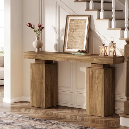 Tribesigns Farmhouse Console Table, 63-Inch Entryway Table Wooden Foyer Table Accent Furniture for Living Room Decor, Brown