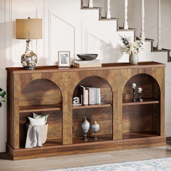 Tribesigns Farmhouse Console Table, 63-inch 3 Tier Entryway Table with Storage, Wooden Sofa Console Behind the Couch for Hallway, Rustic Brown