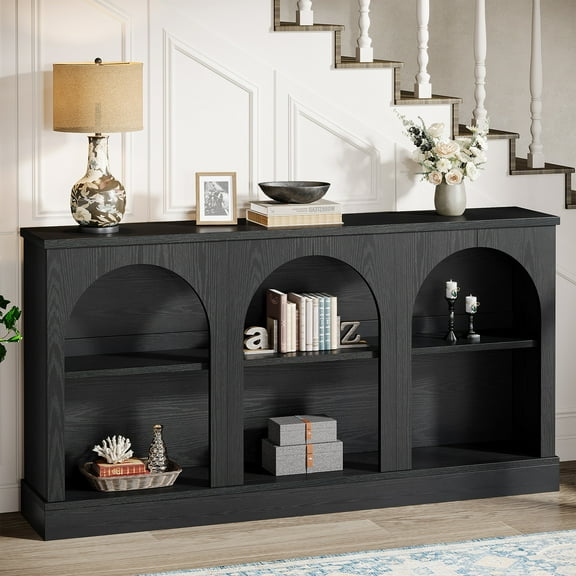 Tribesigns Farmhouse Console Table, 63-Inch Long Entryway Table with 3 Tier Storage, Black