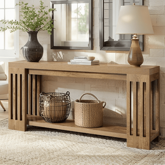 Tribesigns Farmhouse Console Table, 70.9-Inch Sofa Table Behind Couch with Vertical Stripe Legs for Living Room, Hallway