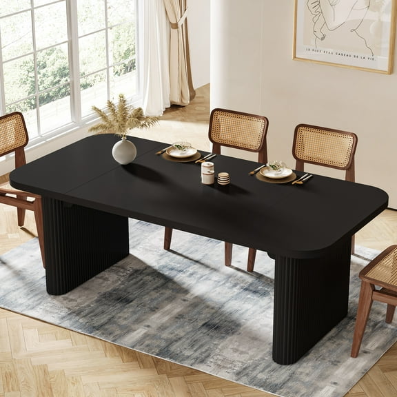 Tribesigns Farmhouse Dining Table for 4-6, Rectangular Wood Kitchen Table with Double Pedestal, 62-Inch Dinner Table for Dining Room, Living Room (Black, Only Table)