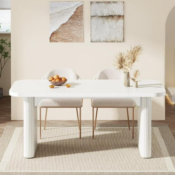 Finmind Farmhouse Dining Table for 4-6, Rectangular Wood Kitchen Table with Double Pedestal, 62-Inch Dinner Table for Dining Room, Living Room (White, Only Table)