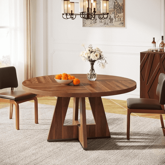 Tribesigns Farmhouse Dining Table, 47 Inch Round Dinner Table for 4, Rustic Dining Table for Home Living Room (Brown)