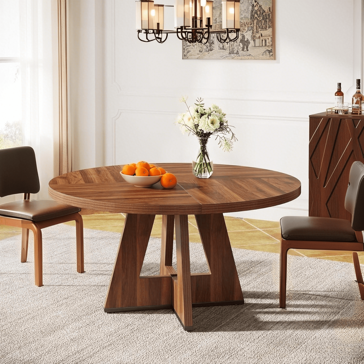 Tribesigns Farmhouse Dining Table, 47 Inch Round Dinner Table for 4 ...