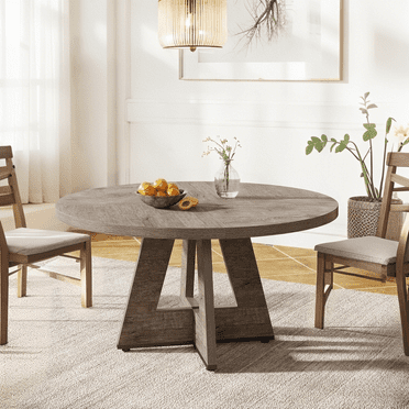 Tribesigns Farmhouse Dining Table, 47 Inch Round Dinner Table for 4, Rustic Dining Table for Home Living Room (Grey)