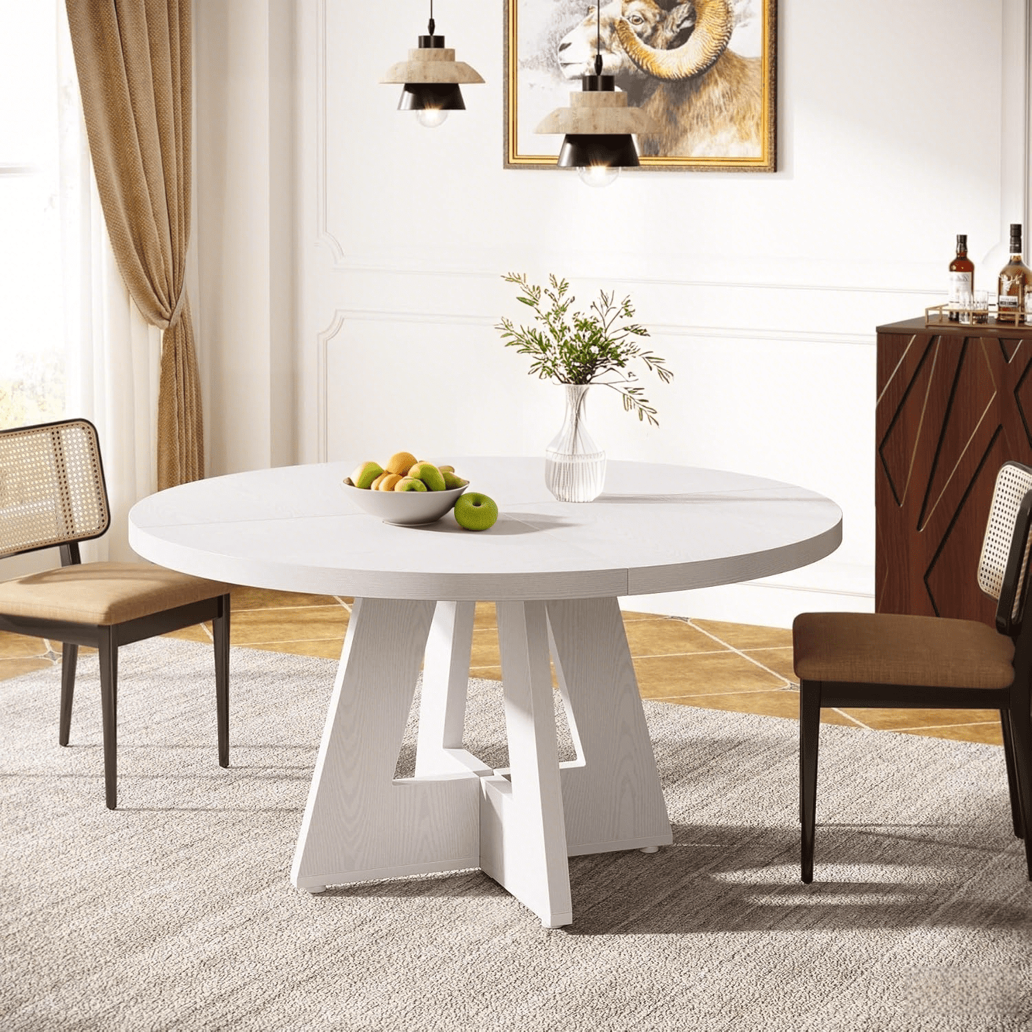 Tribesigns Farmhouse Dining Table, 47 Inch Round Dinner Table for 4 ...