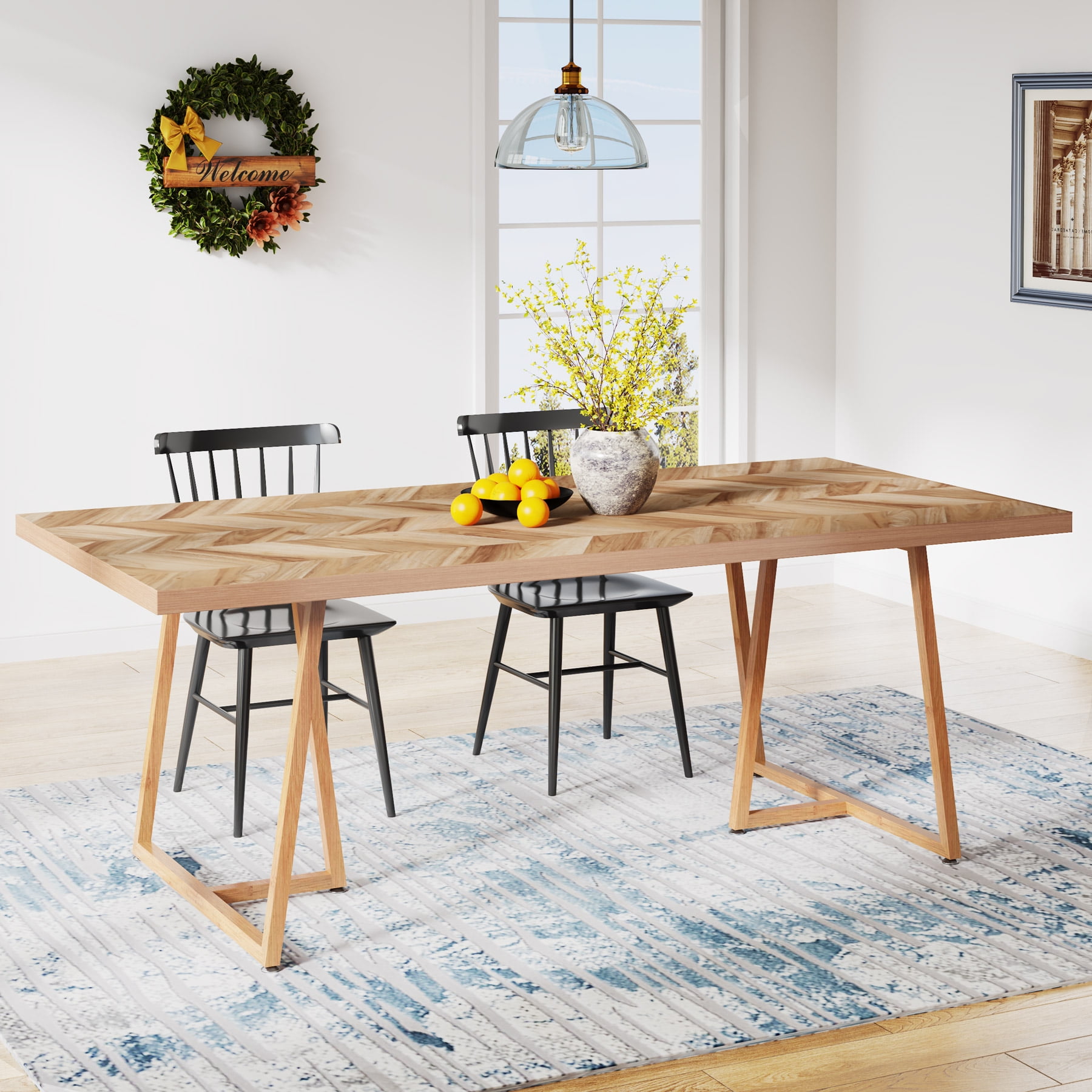 Reclaimed Wood Rectangular Dining Table with Walnut Finish