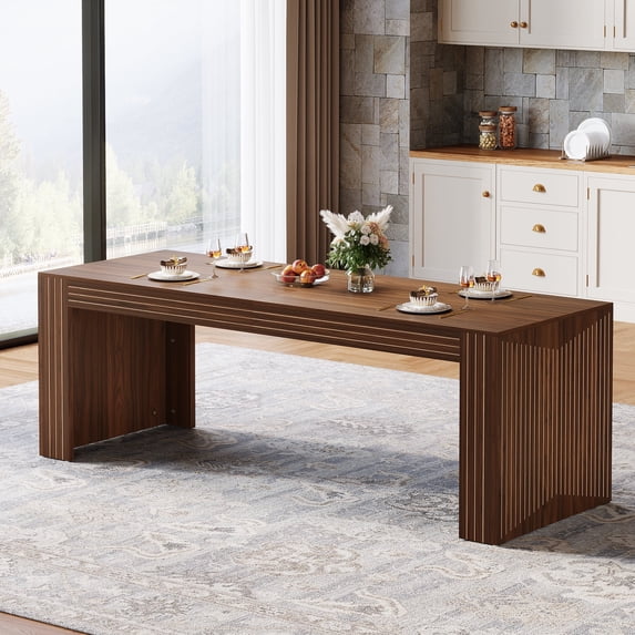 Tribesigns 78.74-inch Dining Table for 6-8 People, Farmhouse Kitchen Table, Rectangle Wooden Dinner Table with Sturdy Legs, Dark Brown
