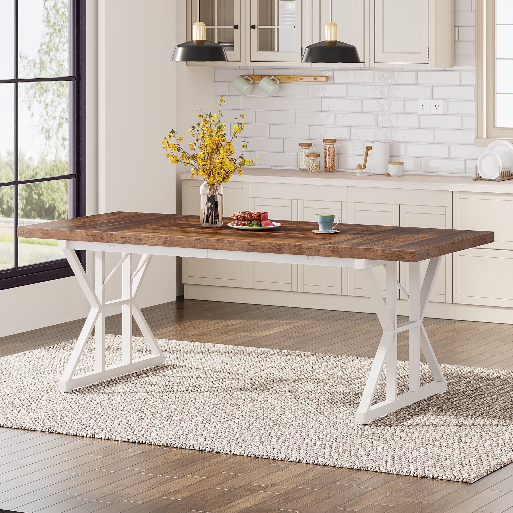 Tribesigns Farmhouse Dining Table for 6 People, 70.8-Inch Rectangular ...