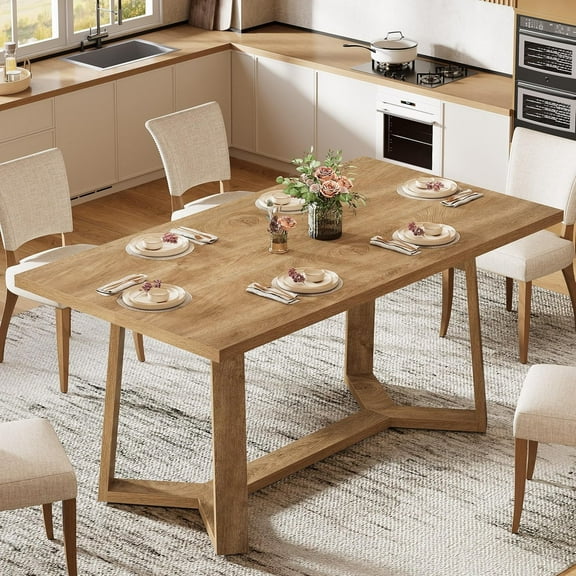 Tribesigns Farmhouse Dining Table for 4, 47-Inch Rectangle Kitchen Table with Sturdy Tapered Legs for Kitchen, Dining Room (Natural Brown)
