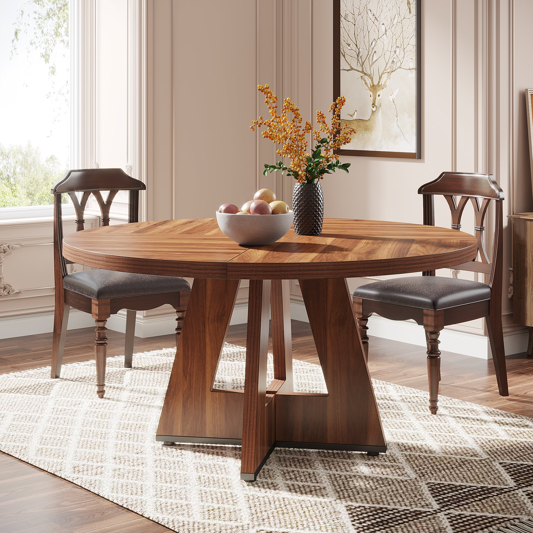 Tribesigns Farmhouse Dining Table for 4 People 47 Round Wood Dining Table Chairs Not Included