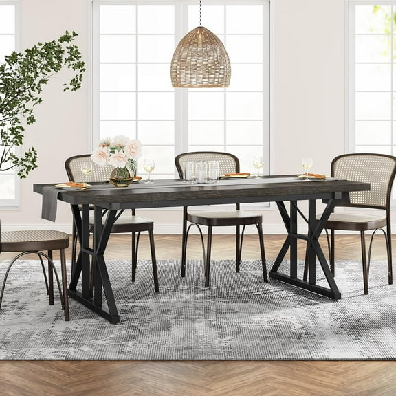 Tribesigns Farmhouse Dining Table for 6, 71" Rectangular Wood Kitchen Table for Dining Room, Kitchen (Black)