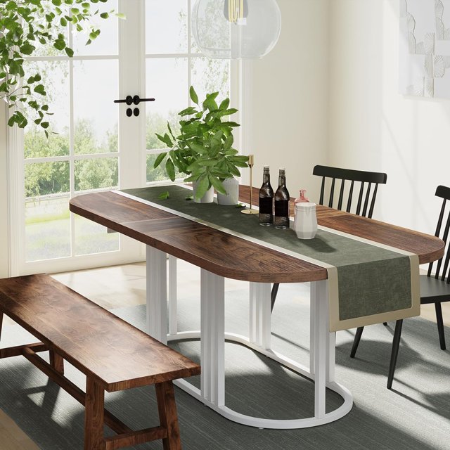 Tribesigns Farmhouse Dining Table for 6, Industrial Rectangular Wood