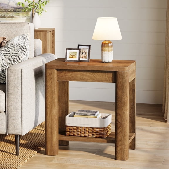 Tribesigns Farmhouse End Table With 2-Tier Storage Shelf For Living Room, Bedroom