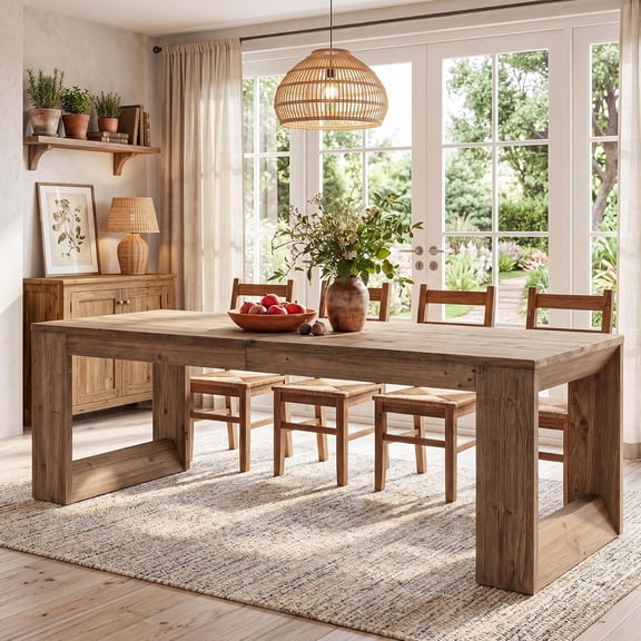 Tribesigns Farmhouse Extra Long Dining Table, 86.6-Inch Solid Wood Kitchen Table with Pedestal Base for 8-10 People (Without Chair, Retro Brown)