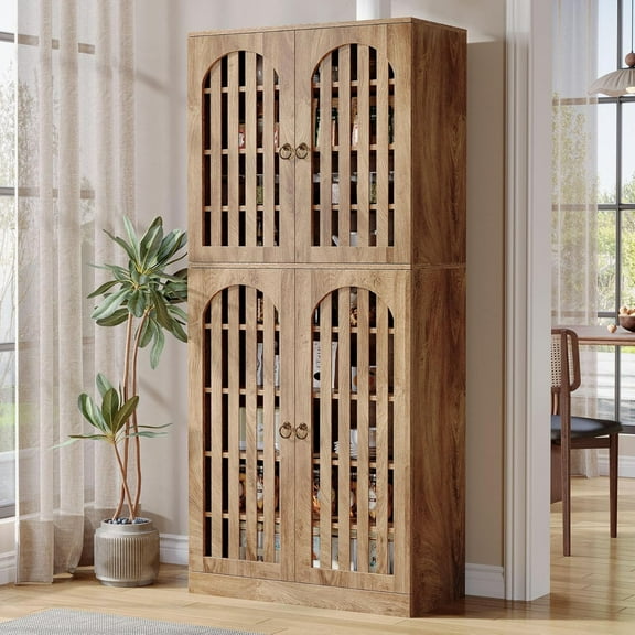 Tribesigns Farmhouse Kitchen Pantry, Tall Storage Cabinet with 4 Doors and 9 Shelves, Rustic Wooden Cupboard, Brown