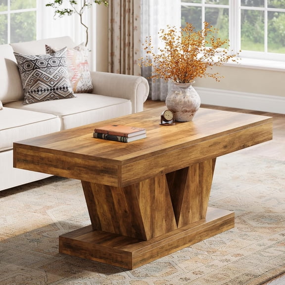 Tribesigns Farmhouse Rectangular Coffee Table, 47.2" Mid-Century Wooden Center Table for Living Room, Rustic Brown