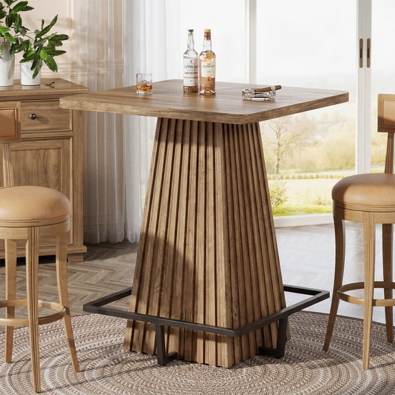 Tribesigns Farmhouse Stable Square Pub Tables with Metal Footrest, Rustic Brown