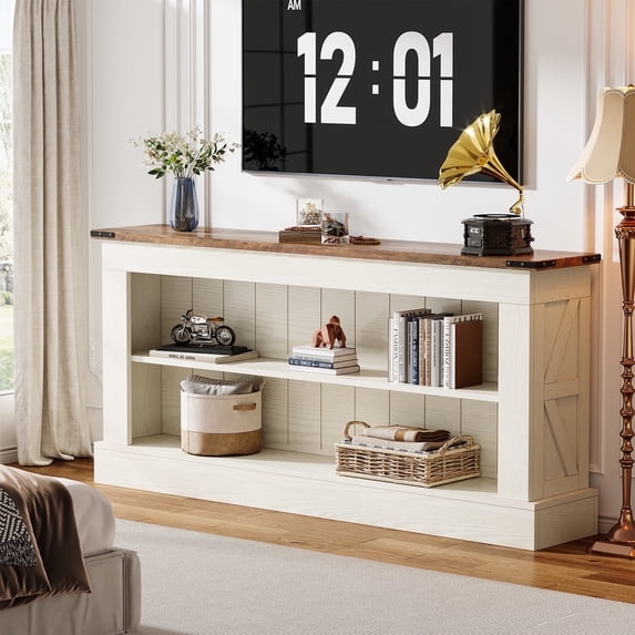 Tribesigns Farmhouse TV Stand for 75-Inch TV, 63" Entertainment Center with Shelves,White and Brown