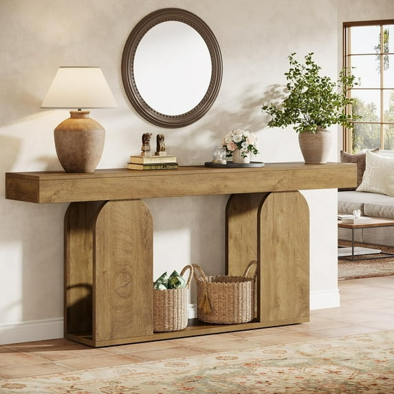 Finmind Farmhouse Wood Console Table, 70.9-Inch Entryway Accent Table with U-Shaped Base