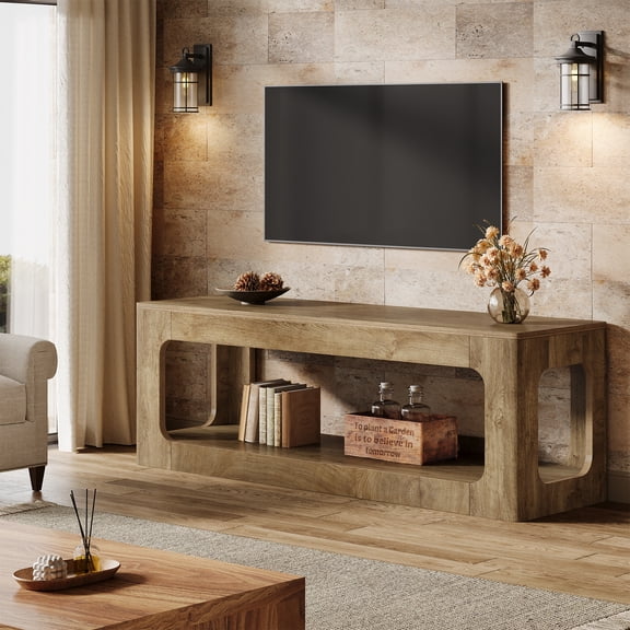 Tribesigns FarmhouseTV Stand,  63-Inch Entertainment Center for 55/60/65/75-Inch TVs, 2-Tier Television Table for Living Room, Bedroom, Brown