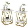 Tribesigns Faux Marble Side Tables, Set of 2, White/Gold Frame, 2Tier Nightstand Storage for