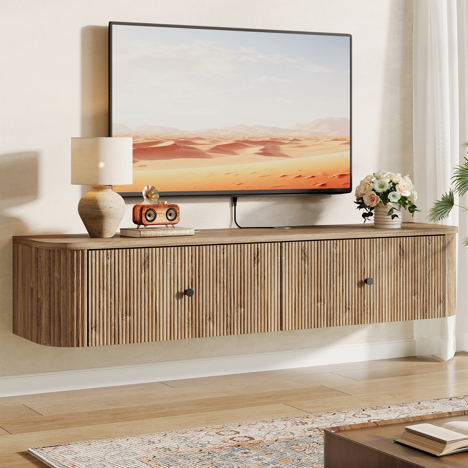 Tribesigns Floating TV Stand, 55-Inch Wall Mounted TV Console with 2 ...