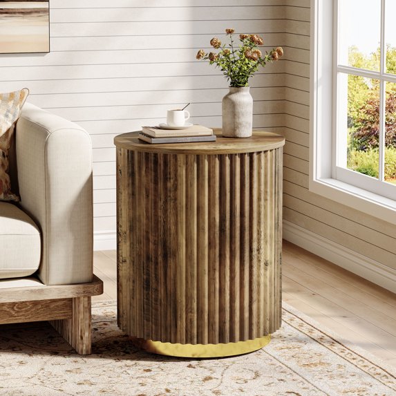 Tribesigns Fluted Round Side Table, Small Bedside Table for Sofa for ...