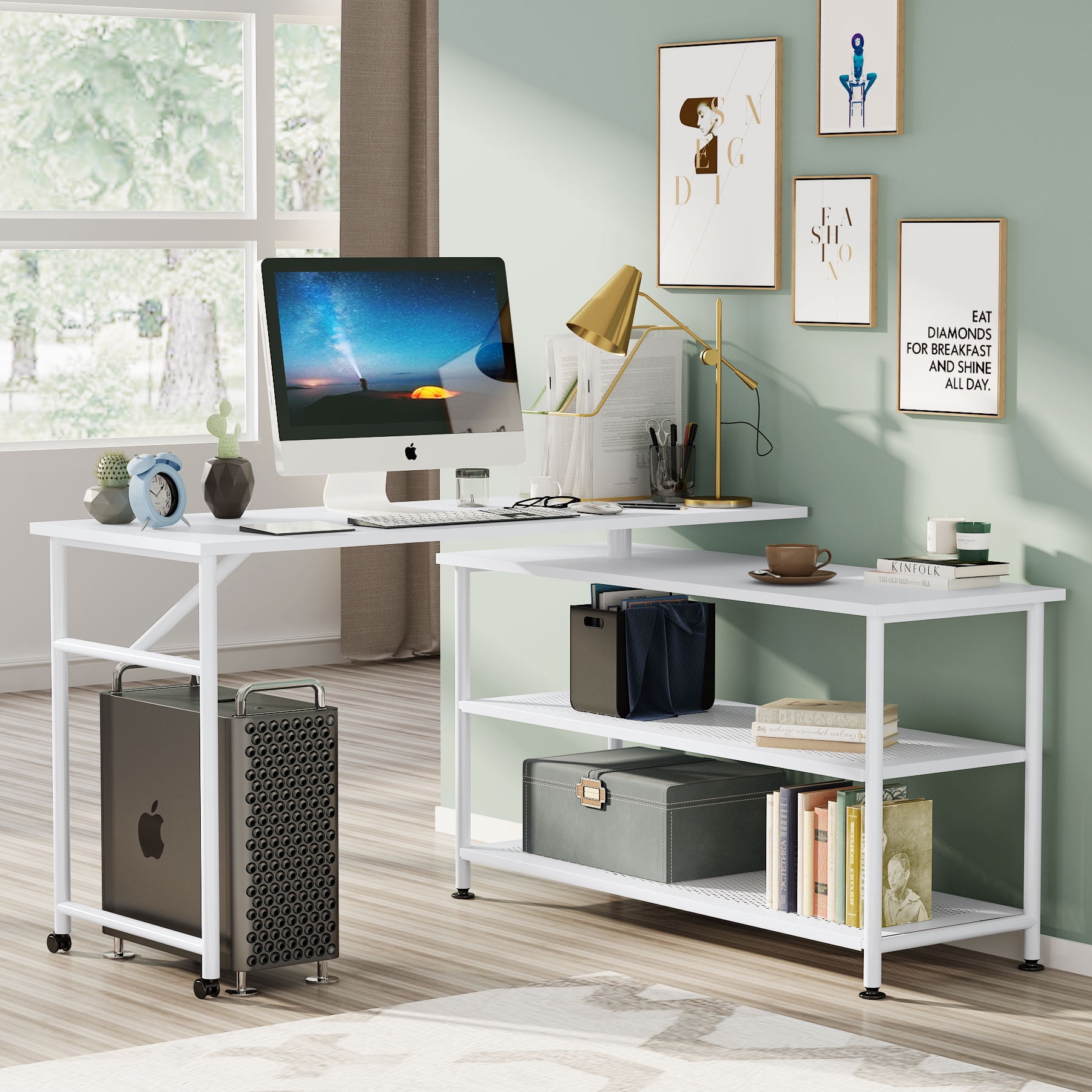 Tribesigns Folding Computer Desk with Storage Shelves 360