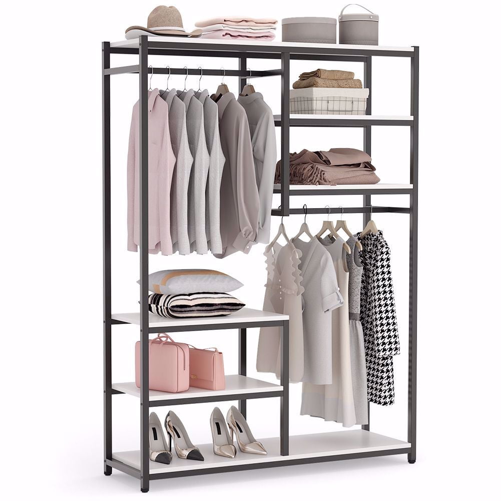 Tribesigns Freestanding Wardrobe System, Double Rod Closet Organizer ...