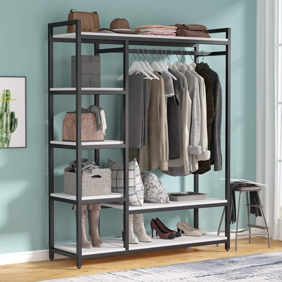 Tribesigns Free-standing Closet Organizer Garment Rack with 6 Storage Shelves and Hanging Bar