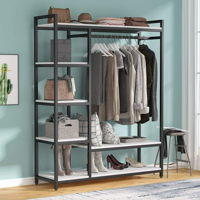 Tribesigns Free standing Closet Organizer Garment Rack with 6 Storage Shelves and Hanging Bar
