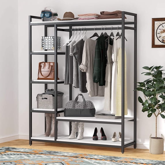 Tribesigns Freestanding Closet Organizer Clothes Garment Rack with Storgae Shelf