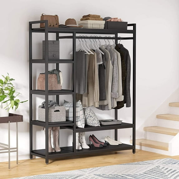 Tribesigns Freestanding Closet Organizer Clothes Garment Rack with Storgae Shelf