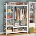 thumbnail image 1 of Tribesigns Freestanding Wooden Closet Clothes Rack, Heavy Duty Grament Rack with Shelves for Bedrom,Wardrobe Closet Organizer, 350 lb Capacity, White, 1 of 4