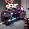 thumbnail image 1 of Tribesigns Gaming Desk with Monitor Shelf, 75 inch PC Computer Desk with LED Strip, Carbon Fiber Surface Gaming Table Gamer Workstation for Bedroom, Home Office, Black, 1 of 7