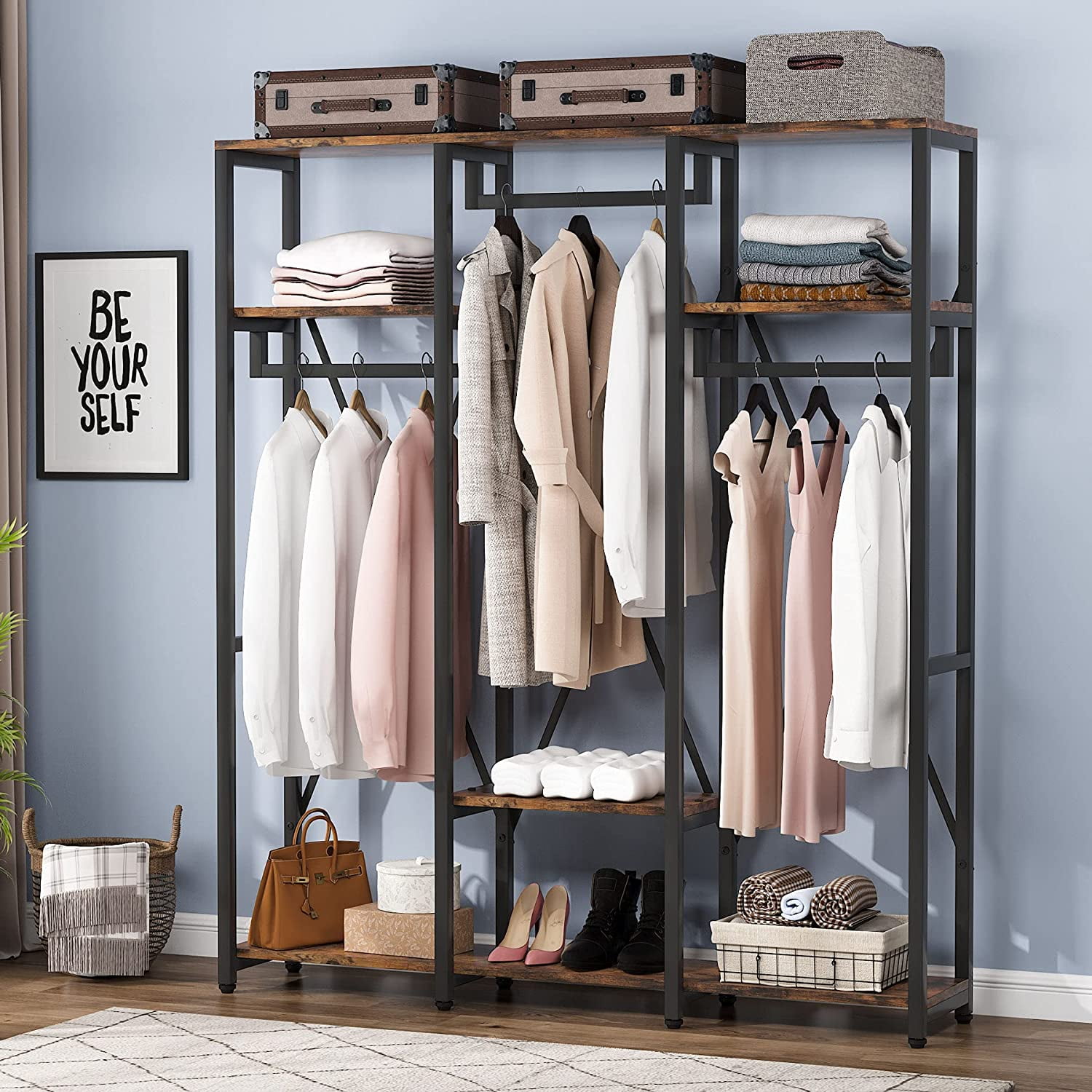 Tribesigns Garment Rack with Shelves, Heavy Duty Freestanding Closet ...