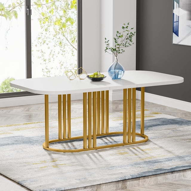 Tribesigns Gold Dining Table for 6, 71” Modern White Kitchen Table ...