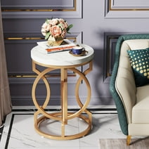 Tribesigns Gold End Table, Round Side Table with Faux Marble Top, Modern Nightstand Bedside Table Coffee Accent Table with Unique Gold Ring-Shape Frame
