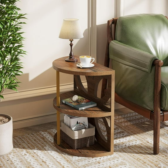 Tribesigns Half Round End Table, Small Side Table Living Room with 3 Storage Shelf(1PC)
