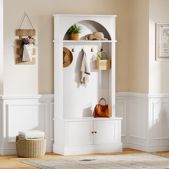 Tribesigns Hall Tree with Bench and Shoe Storage, 4-in-1 Design Entryway Bench with Coat Rack, 70.86" Tall Mudroom Rack with 5 Double Hooks and Adjustable Shelf for Hallway (White)