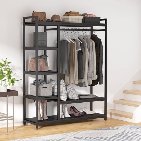 Tribesigns Heavy-Duty Free Standing Closet Rack - Wood & Metal Garment ...