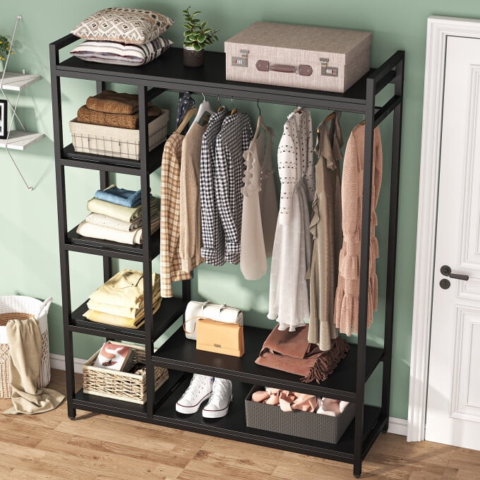 Tribesigns Heavy-Duty Free Standing Clothes Rack - Wood & Metal Garment ...